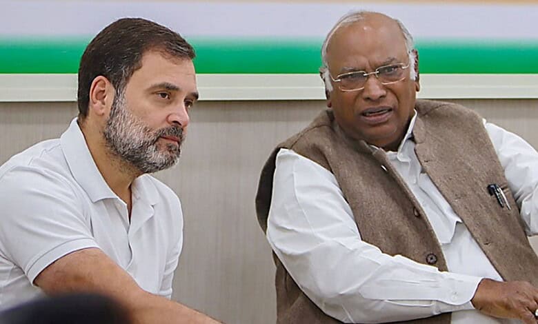Congress President Mallikarjun Kharge and Leader of Opposition in Lok Sabha Rahul Gandhi
