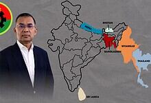 BNP leader with map of Bangladesh showing election results and key regions.