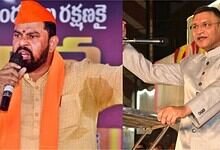 Goshamahal MLA T Raja Singh dares AIMIM floor leader Akbaruddin Owaisi for a 5 minute show of strength during a public meeting held in Warangal on Thursday, February 19, 2026.