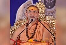 Religious leader Swami Avimukteshwaranand during a press conference on FIR under POCSO Act.