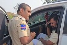 Police detain Raja Singh during Bajrang Dal protest after RTC bus damage in Medak.