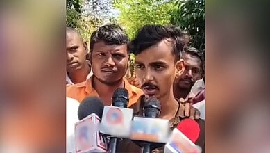 Group of men speaking to media after arrest related to social media post on Khamenei.