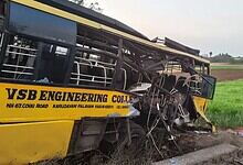 Bus wreckage after collision with goods train near Karur, Tamil Nadu.