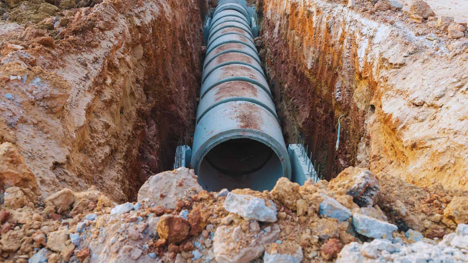 Image shows a drainage pipe in the ground