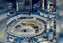 Aerial view of thousands of worshippers performing tawaf around the Kaaba at the Grand Mosque in Makkah during Ramzan.