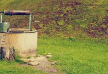 Well with hand pump in a grassy area, symbolising rural water access in Telangana.