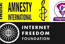 Amnesty India logo with Telangana Scribe image, highlighting free speech and human rights issues.