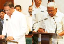 Azharuddin and Prof Kodandaram taking oath as Telangana MLCs during official ceremony.