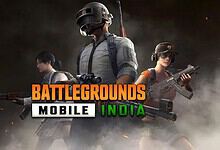 Three players in tactical gear with weapons, promoting BGMI as India's top mobile esports platform.
