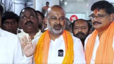 Union Minister of State Bandi Sanjay Kumar addresses the media in Hyderabad