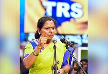Indian woman politician addressing a crowd with a passionate gesture.