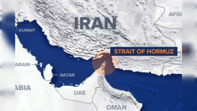 Map showing Iran and neighbouring Gulf countries with the Strait of Hormuz highlighted.