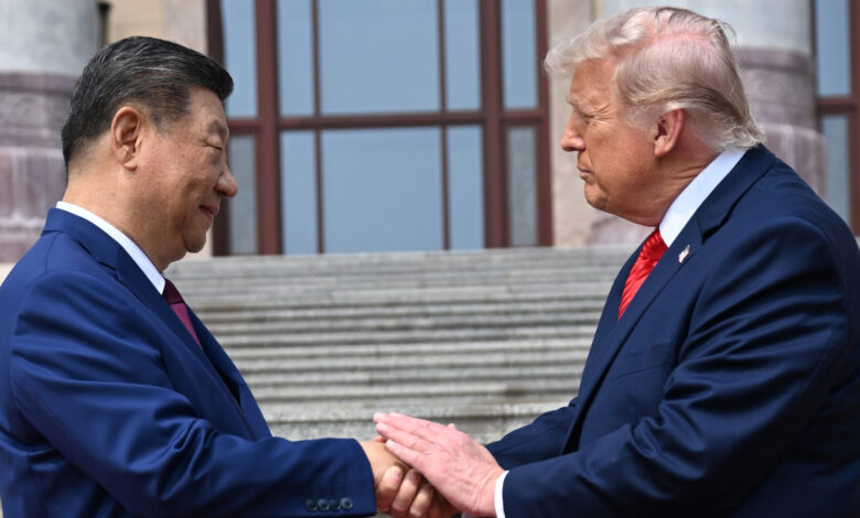 Chinese President Xi Jinping, left, shakes hands with U.S. President Donald Trump at the Great Hall of the People in Beijing, Thursday, May 14, 2026 (Source AP)
