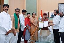Telangana Rakshana Sena (TRS) Founder Kalvakuntla Kavitha meets Telangana Governor Shiv Pratap Shukla to discuss the issues of land oustees under various projects on Tuesday, May 26, 2026.