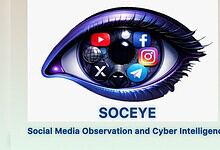 Close-up of an eye with social media icons like YouTube, Facebook, Instagram, and Telegram reflected in t.