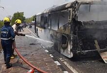 Hyderabad: Air India bus catches fire at ORR service road, no casualties