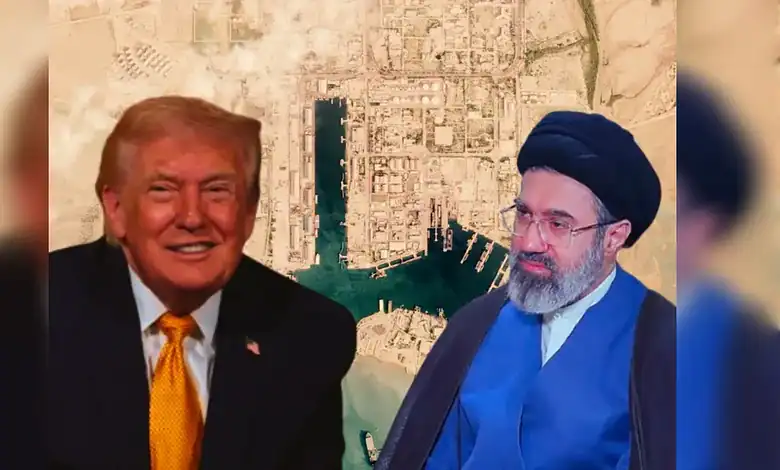 Image of Donald Trump and Iran's leader in a diplomatic meeting.