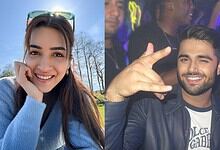 Kriti Sanon's boyfriend seen with another girl at a social event, smiling and making a hand gesture.