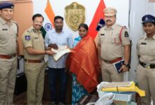 The image shows Hyderabad Police Commissioner VC Sajjanar felicitating the couple who saved a minor girl from being sexually assaulted in Borabanda on June 25, 2026.
