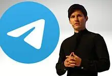 Telegram logo with CEO presenting in front of it, discussing ban issues in India.