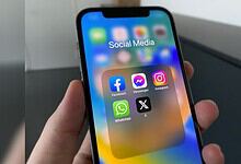 Smartphone screen showing Facebook, Messenger, Instagram, WhatsApp, and TikTok apps.
