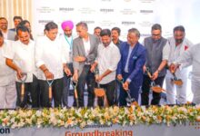 Revanth Reddy and officials inaugurate Amazon data centre near Hyderabad with a groundbreaking ceremony.
