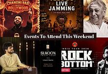 Vibrant Hyderabad weekend events poster with live music, comedy, and cultural performances.
