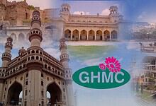 GHMC logo with Hyderabad landmarks including Charminar and metro station.