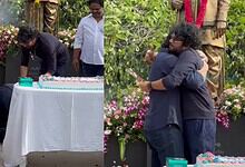 Akhil Akkineni falls at Nagarjuna's feet and cries during a celebration event.