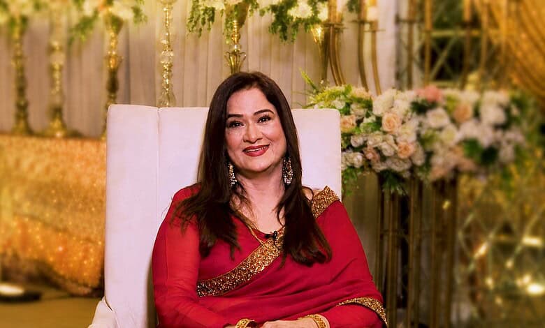 Pakistani actress Humaira Bano at her wedding celebration in traditional attire.