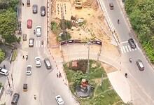 Aerial view of KBR Park with one-way traffic and pedestrian pathways.