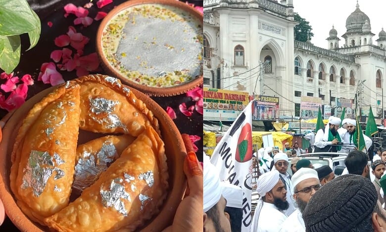 Traditional Milad-un-Nabi kheer puri being prepared during celebrations in Hyderabad.
