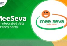MeeSeva logo with slogan 'easier, faster' on a green and orange background.