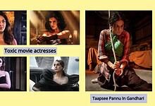 Collage of women portraying characters from the movie 'Toxic' and Gandhari from Mahabharata.