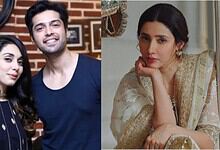 Mahira Khan reacts to Fahad Mustafa's wedding post, with a thoughtful expression.