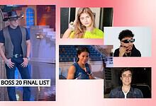 Group of Bigg Boss 20 contestants with a final list banner, diverse in appearance.