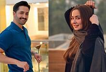 Hania Aamir and Danish Taimoor smiling outdoors, casual attire, natural background.