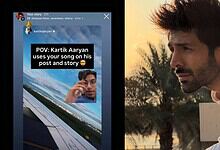 Kartik Aaryan uses his song in a social media post with a scenic background.