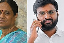 Konda Surekha and an ex-OSD in a split image, woman on the left, man on the right, both with traditional,.