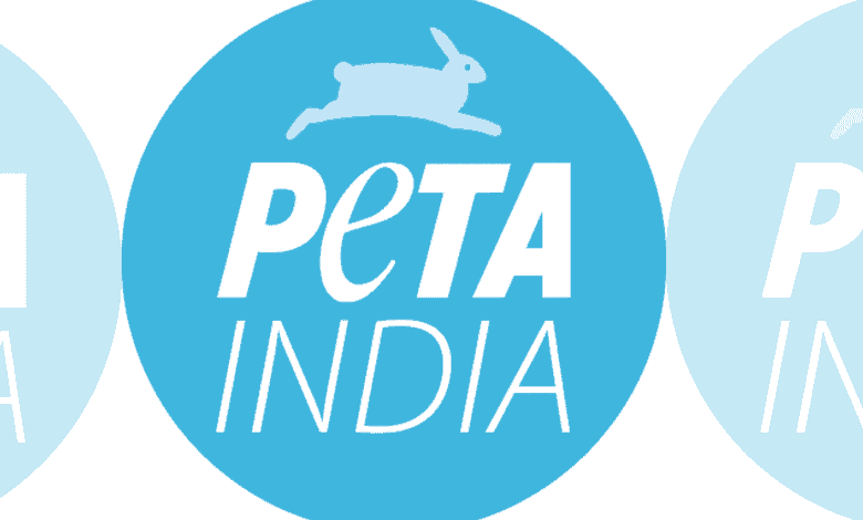PETA India logo with a rabbit symbol and bold text on a blue background.