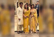 Suhana Khan with family at Mannat party in elegant yellow traditional attire.
