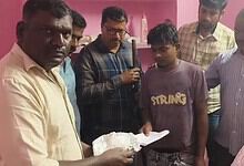 Telangana excise officials with the arrested drug peddler