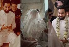Pak star Bilal Abbas Khan in a white sherwani during a wedding ceremony, 'qubool hai' moment captured.