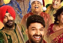 The Kapil Sharma Show cast celebrating Christmas in festive attire with joyful expressions.