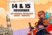 Event poster for The Address Convention Centre Marsing on 14-15 November with animated character.