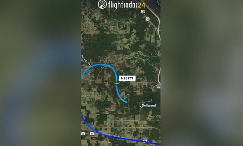 Map showing the flight path of the plane crash near Dellwood, Wisconsin.