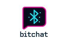 Bitchat app logo with Bluetooth symbol inside a speech bubble, pink outline, on a dark background.